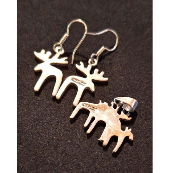 Sterling Moose Deer Family Earrings and Pendant Marked - Picture 4 of 5